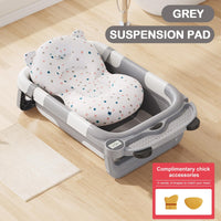 Collapsible Baby Bathtub for Newborn with Real - time Temp Monitor + Soft Floating Cushion Durable Foldable Baby Tubs for Infants to Toddler, Portable Travel Bathtub with Drain Hole Grey - 7DAY'S