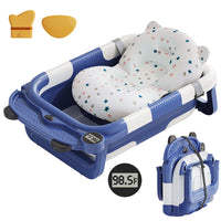 Collapsible Baby Bathtub for Newborn with Real - time Temp Monitor + Soft Floating Cushion Durable Foldable Baby Tubs for Infants to Toddler, Portable Travel Bathtub with Drain Hole Grey - 7DAY'S