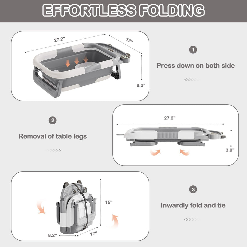 Collapsible Baby Bathtub for Newborn with Real - time Temp Monitor + Soft Floating Cushion Durable Foldable Baby Tubs for Infants to Toddler, Portable Travel Bathtub with Drain Hole Grey - 7DAY'S