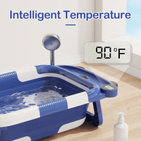 Collapsible Baby Bathtub for Newborn with Real - time Temp Monitor + Soft Floating Cushion Durable Foldable Baby Tubs for Infants to Toddler, Portable Travel Bathtub with Drain Hole Grey - 7DAY'S