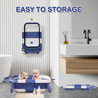 Collapsible Baby Bathtub for Newborn with Real - time Temp Monitor + Soft Floating Cushion Durable Foldable Baby Tubs for Infants to Toddler, Portable Travel Bathtub with Drain Hole Grey - 7DAY'S