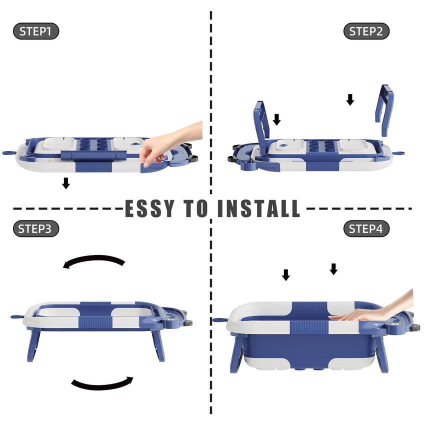 Collapsible Baby Bathtub for Newborn with Real - time Temp Monitor + Soft Floating Cushion Durable Foldable Baby Tubs for Infants to Toddler, Portable Travel Bathtub with Drain Hole Grey - 7DAY'S