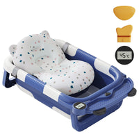 Collapsible Baby Bathtub for Newborn with Real - time Temp Monitor + Soft Floating Cushion Durable Foldable Baby Tubs for Infants to Toddler, Portable Travel Bathtub with Drain Hole Grey - 7DAY'S