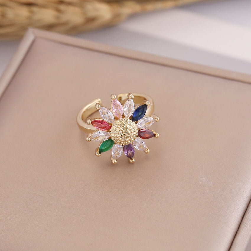 Colored Zircon Sunflower Ring Female - 7DAY'S