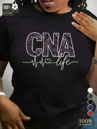 Comfortable Plus Size Women'S T-Shirt, Heartbeat CNA Life Pattern - 180g, Casual Round Neck Top - 7DAY'S