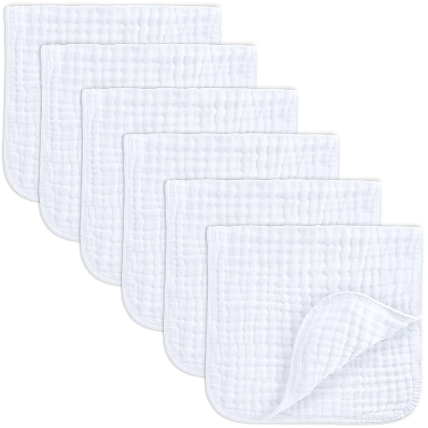 Comfy Cubs Muslin Burp Cloths 20" x 10", Pack of 10 - Large, 6 - Layer, Ultra Absorbent 100% Cotton for Baby Drool and Messes - Soft, Safe & Gentle Baby Burp Cloths for Boys & Girls - Multi - 7DAY'S