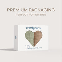 Comfy Cubs Muslin Burp Cloths 20" x 10", Pack of 10 - Large, 6 - Layer, Ultra Absorbent 100% Cotton for Baby Drool and Messes - Soft, Safe & Gentle Baby Burp Cloths for Boys & Girls - Multi - 7DAY'S