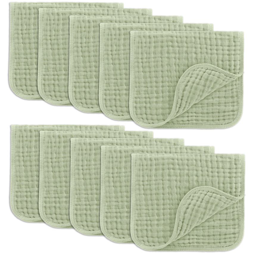 Comfy Cubs Muslin Burp Cloths 20" x 10", Pack of 10 - Large, 6 - Layer, Ultra Absorbent 100% Cotton for Baby Drool and Messes - Soft, Safe & Gentle Baby Burp Cloths for Boys & Girls - Multi - 7DAY'S