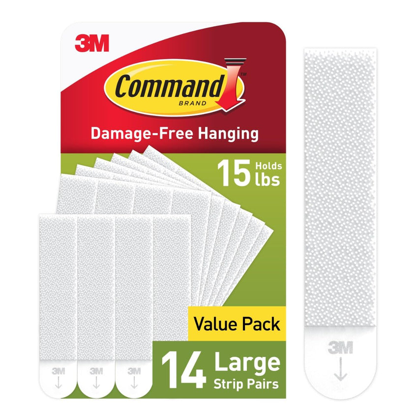 Command 15 lb Large Picture Hanging Strips 14 Pairs (28 Command Strips), Damage - Free Hanging Picture Hangers, No Tools Wall Hanger for Home Decor, White Adhesive - 7DAY'S