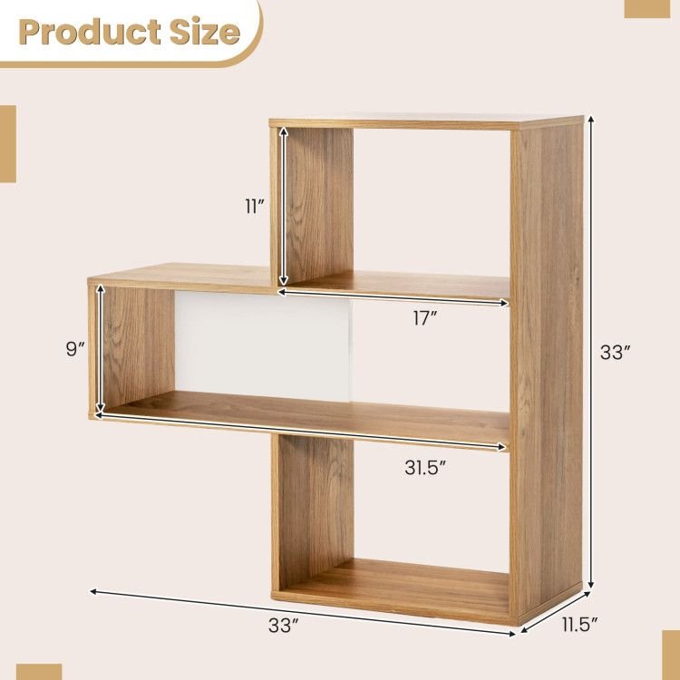 Convex Bookshelf 3 - Shelf Open Bookcase Room Organizer with Anti - Toppling Device - 7DAY'S