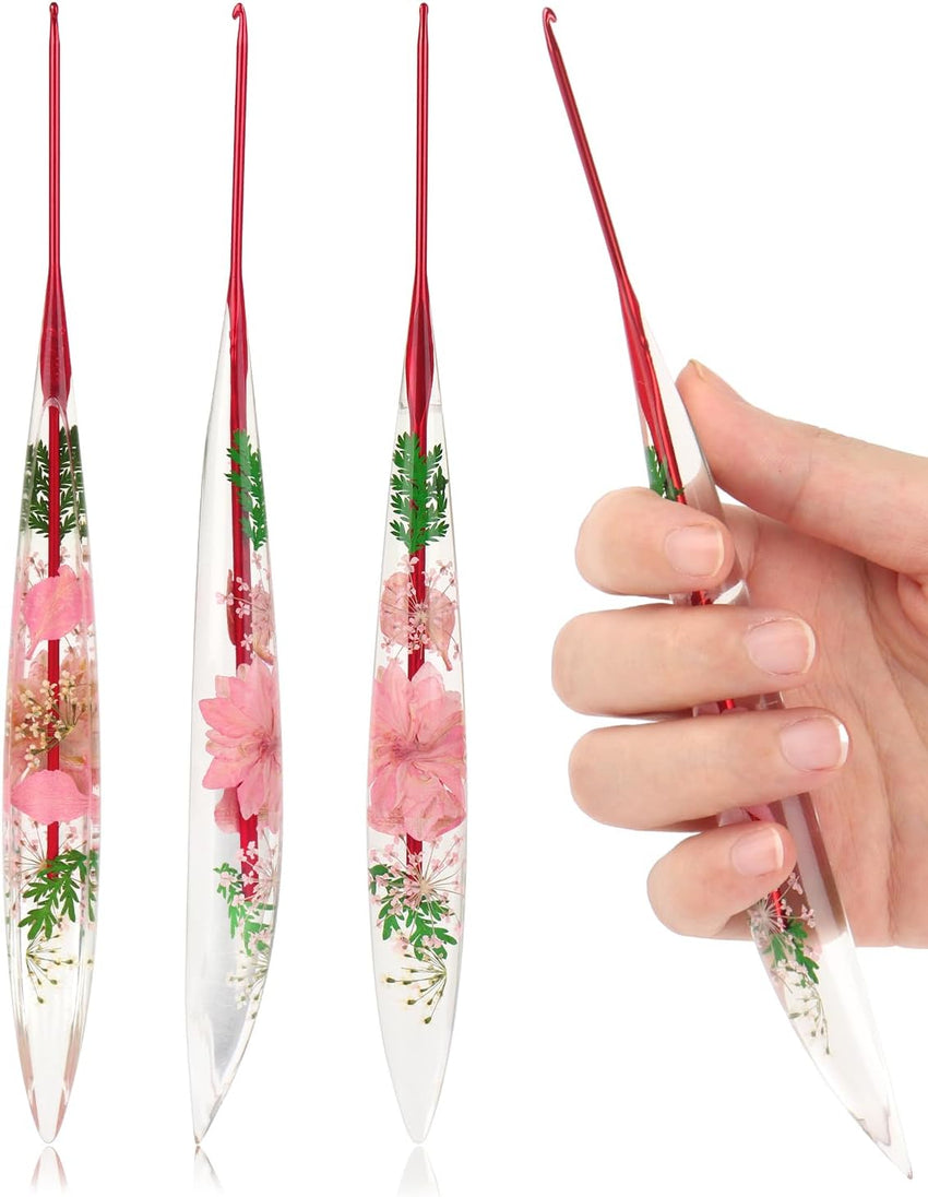 Coopay Crochet Hooks, 2mm Crochet Hook Ergonomic, See - Through Resin Handle with Flowers Inside, Pretty & Pleasant, Ideal for Crocheting Blankets, Dolls, Shawls, Hats, Scarves (B - 2.0mm) - 7DAY'S