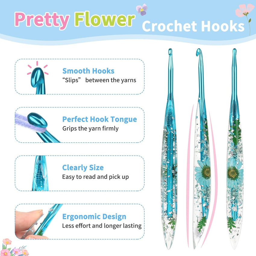 Coopay Crochet Hooks, 5mm Ergonomic Crochet Hook with Floral Plastic Grips, Stylish and Unique, Ideal for Crocheting Blankets, Dolls, Shawls, Hats, Scarves (H - 5.0mm) - 7DAY'S