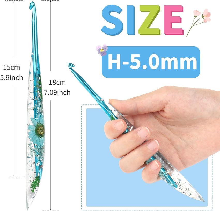 Coopay Crochet Hooks, 5mm Ergonomic Crochet Hook with Floral Plastic Grips, Stylish and Unique, Ideal for Crocheting Blankets, Dolls, Shawls, Hats, Scarves (H - 5.0mm) - 7DAY'S