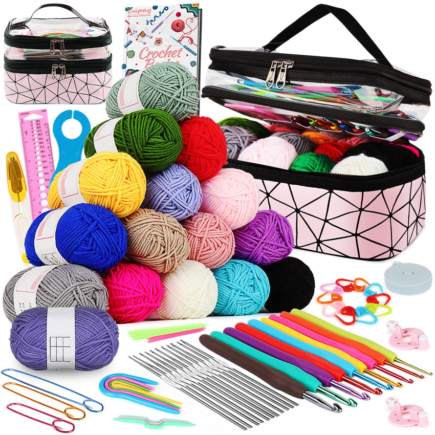Coopay Crochet Kit Beginners Crochet Hook Set with Crochet Yarn,58PCS Portable Crochet Set Ergonomic Crochet Hooks Travel Knitting Crochet Supplies - 7DAY'S