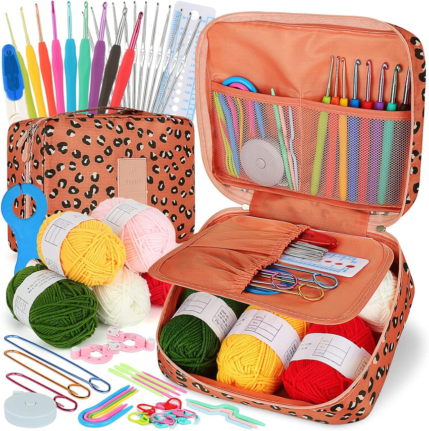 Coopay Crochet Kit Beginners Crochet Hook Set with Crochet Yarn,58PCS Portable Crochet Set Ergonomic Crochet Hooks Travel Knitting Crochet Supplies - 7DAY'S