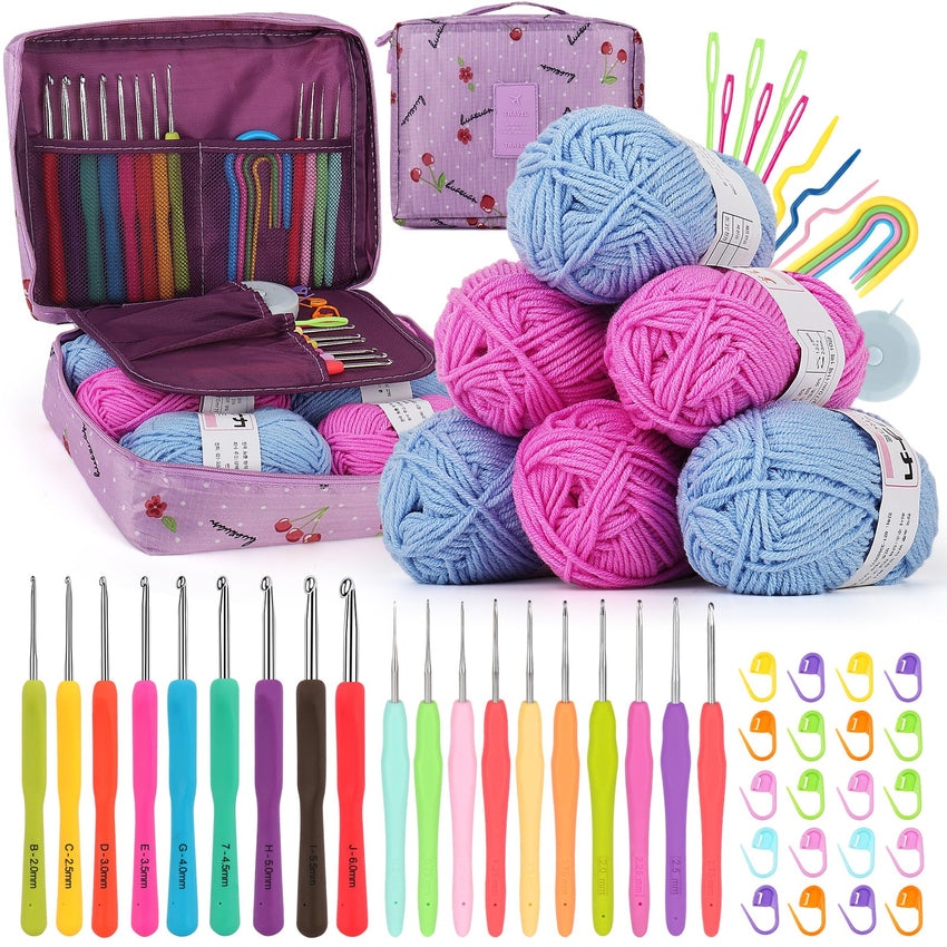 Coopay Crochet Kit Beginners Crochet Hook Set with Crochet Yarn,58PCS Portable Crochet Set Ergonomic Crochet Hooks Travel Knitting Crochet Supplies - 7DAY'S