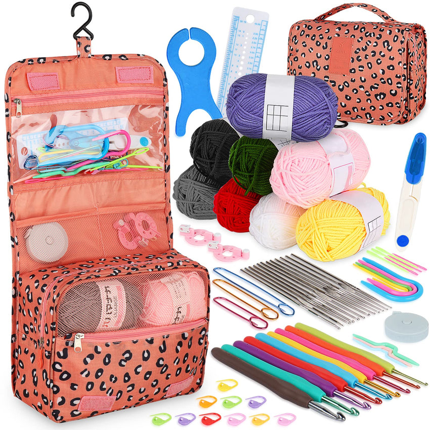 Coopay Crochet Kit Beginners Crochet Hook Set with Crochet Yarn,58PCS Portable Crochet Set Ergonomic Crochet Hooks Travel Knitting Crochet Supplies - 7DAY'S