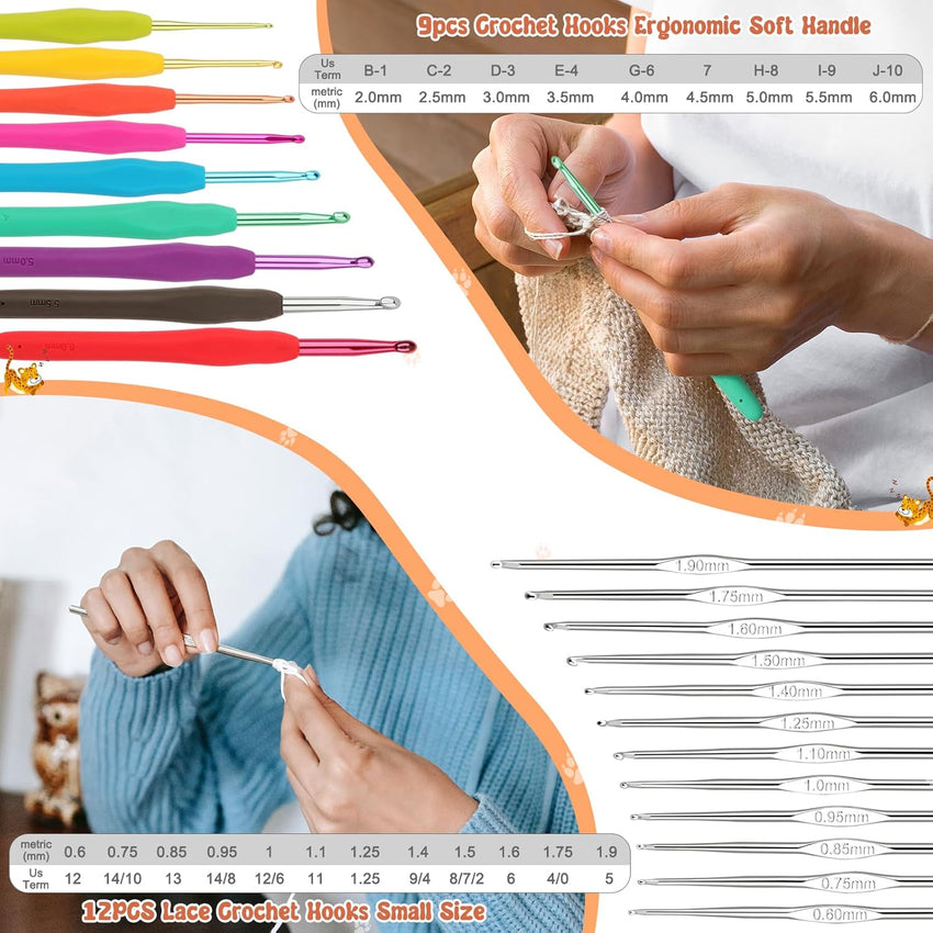 Coopay Crochet Kit Beginners Crochet Hook Set with Crochet Yarn,58PCS Portable Crochet Set Ergonomic Crochet Hooks Travel Knitting Crochet Supplies - 7DAY'S