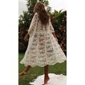 Crochet White Knitted Beach Cover up dress Tunic Long Pareos Bikinis Cover ups Swim Cover up Robe Plage Beachwear - 7DAY'S