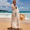 Crochet White Knitted Beach Cover up dress Tunic Long Pareos Bikinis Cover ups Swim Cover up Robe Plage Beachwear - 7DAY'S