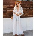 Crochet White Knitted Beach Cover up dress Tunic Long Pareos Bikinis Cover ups Swim Cover up Robe Plage Beachwear - 7DAY'S