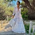 Crochet White Knitted Beach Cover up dress Tunic Long Pareos Bikinis Cover ups Swim Cover up Robe Plage Beachwear - 7DAY'S