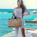 Crochet White Knitted Beach Cover up dress Tunic Long Pareos Bikinis Cover ups Swim Cover up Robe Plage Beachwear - 7DAY'S