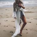 Crochet White Knitted Beach Cover up dress Tunic Long Pareos Bikinis Cover ups Swim Cover up Robe Plage Beachwear - 7DAY'S