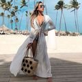 Crochet White Knitted Beach Cover up dress Tunic Long Pareos Bikinis Cover ups Swim Cover up Robe Plage Beachwear - 7DAY'S