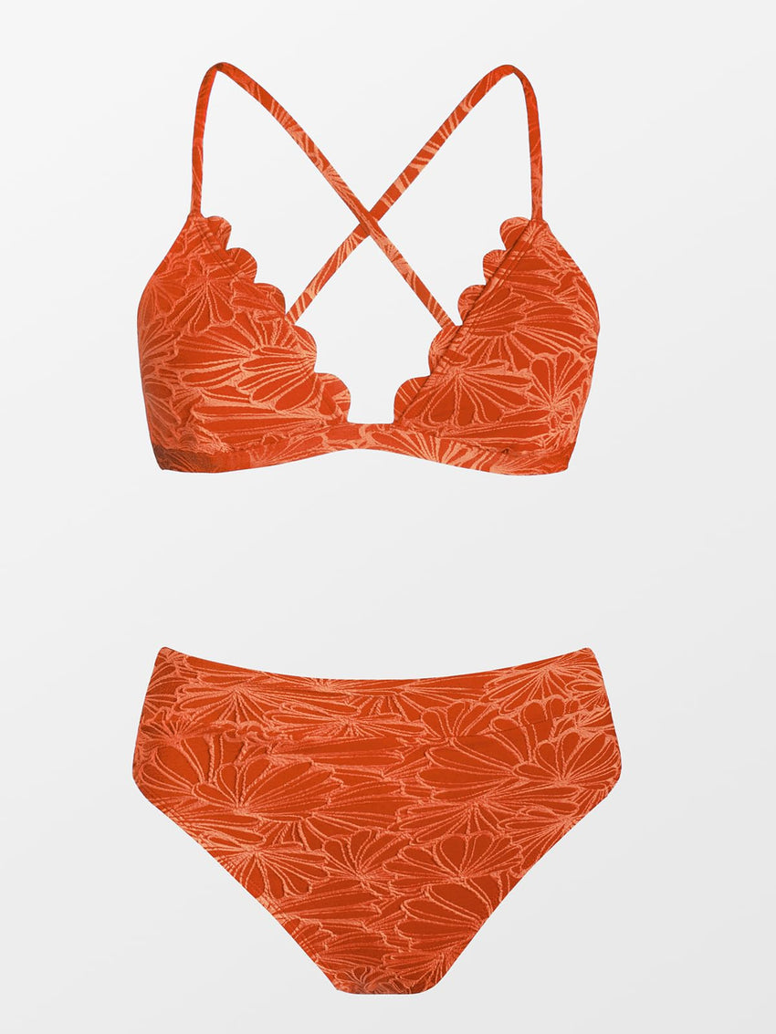 CUPSHE Bikini Set for Women Bathing Suit High Waisted Scalloped V Neck Two Pieces Swimsuit - 7DAY'S