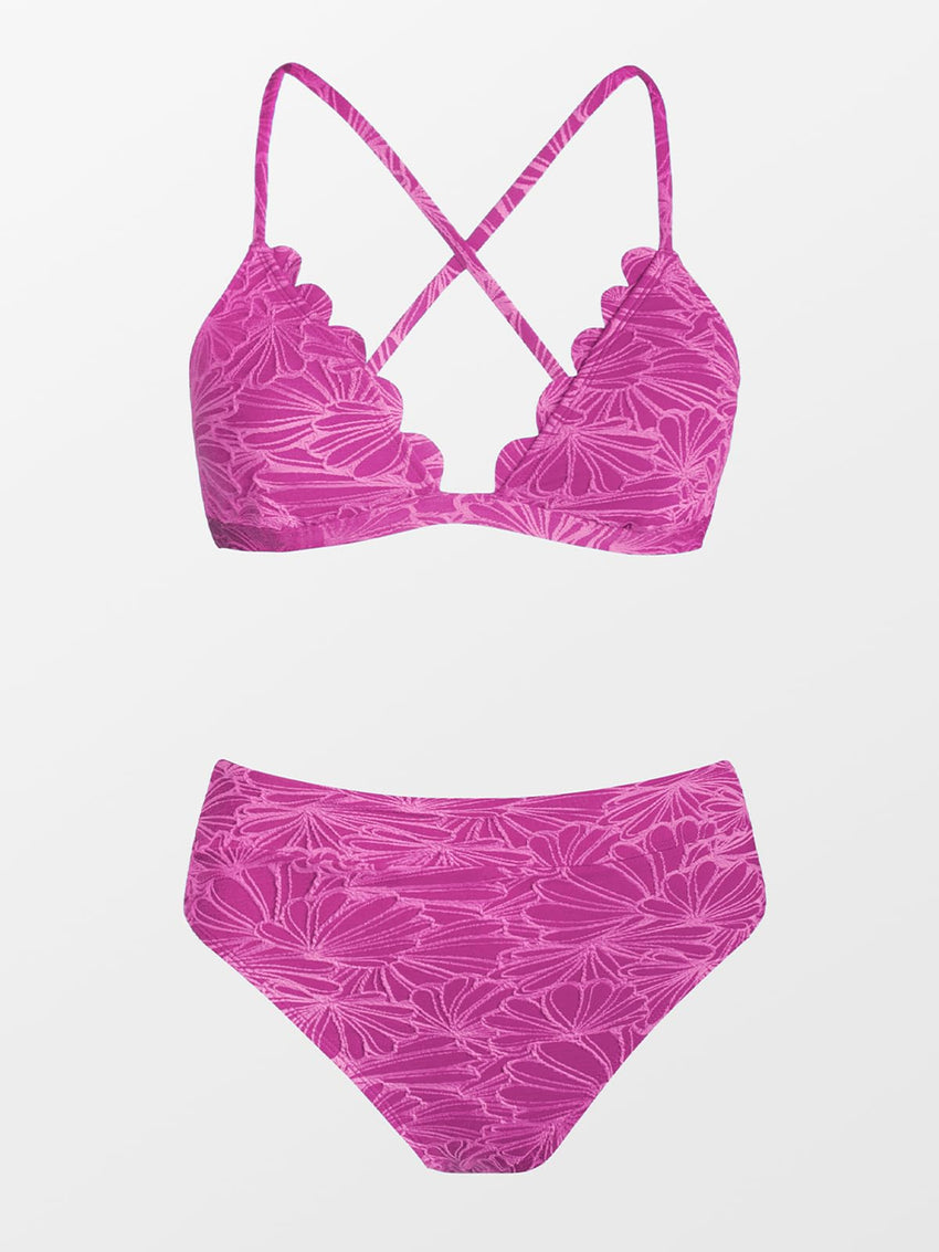 CUPSHE Bikini Set for Women Bathing Suit High Waisted Scalloped V Neck Two Pieces Swimsuit - 7DAY'S