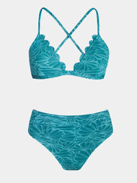 CUPSHE Bikini Set for Women Bathing Suit High Waisted Scalloped V Neck Two Pieces Swimsuit - 7DAY'S