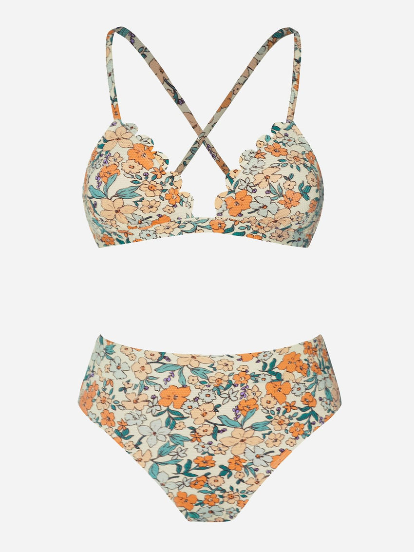 CUPSHE Bikini Set for Women Bathing Suit High Waisted Scalloped V Neck Two Pieces Swimsuit - 7DAY'S