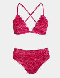 CUPSHE Bikini Set for Women Bathing Suit High Waisted Scalloped V Neck Two Pieces Swimsuit - 7DAY'S