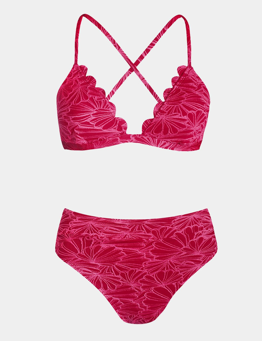 CUPSHE Bikini Set for Women Bathing Suit High Waisted Scalloped V Neck Two Pieces Swimsuit - 7DAY'S