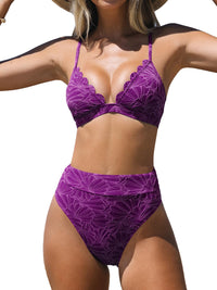 CUPSHE Bikini Set for Women Bathing Suit High Waisted Scalloped V Neck Two Pieces Swimsuit - 7DAY'S