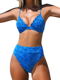 CUPSHE Bikini Set for Women Bathing Suit High Waisted Scalloped V Neck Two Pieces Swimsuit - 7DAY'S