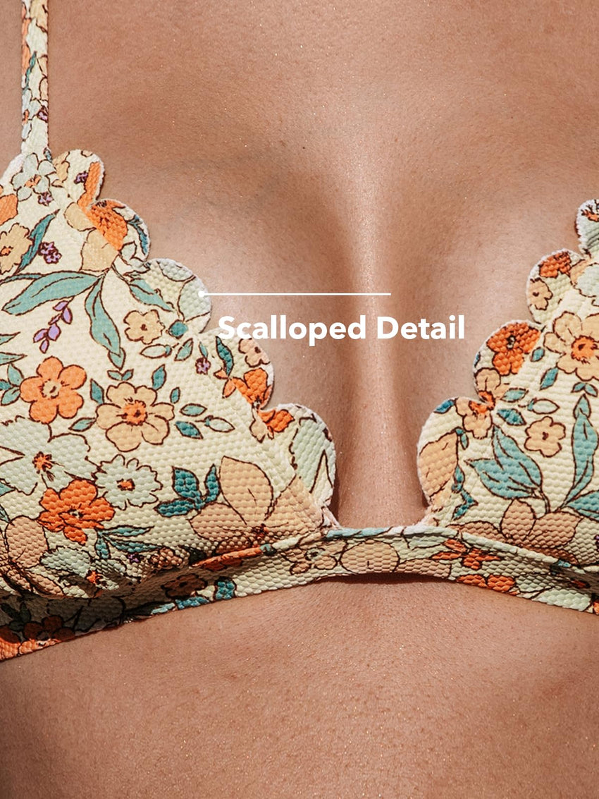 CUPSHE Bikini Set for Women Bathing Suit High Waisted Scalloped V Neck Two Pieces Swimsuit - 7DAY'S