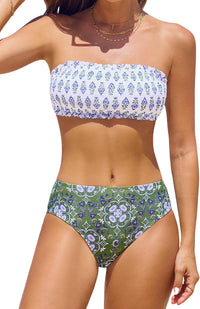 CUPSHE Bikini Set for Women Two Piece Swimsuit Bandeau Top Back Tie Mid Waisted Bottom with Removable Shoulder Straps - 7DAY'S