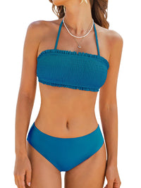 CUPSHE Bikini Set for Women Two Piece Swimsuit Bandeau Top Back Tie Mid Waisted Bottom with Removable Shoulder Straps - 7DAY'S
