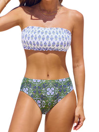 CUPSHE Bikini Set for Women Two Piece Swimsuit Bandeau Top Back Tie Mid Waisted Bottom with Removable Shoulder Straps - 7DAY'S