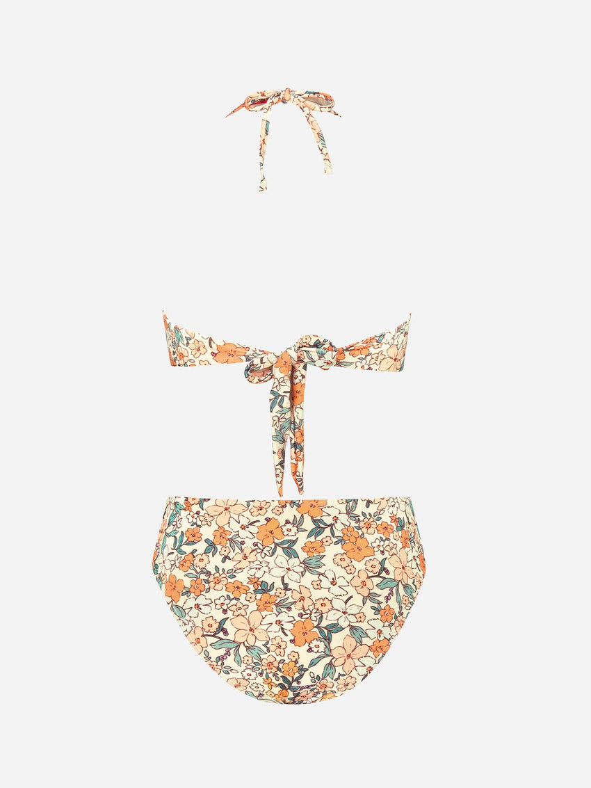 CUPSHE Bikini Set for Women Two Piece Swimsuit Bandeau Top Back Tie Mid Waisted Bottom with Removable Shoulder Straps - 7DAY'S