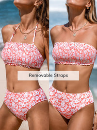 CUPSHE Bikini Set for Women Two Piece Swimsuit Bandeau Top Back Tie Mid Waisted Bottom with Removable Shoulder Straps - 7DAY'S