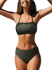 CUPSHE Bikini Set for Women Two Piece Swimsuit Bandeau Top Back Tie Mid Waisted Bottom with Removable Shoulder Straps - 7DAY'S
