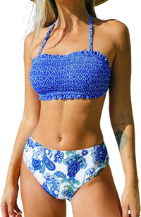 CUPSHE Bikini Set for Women Two Piece Swimsuit Bandeau Top Back Tie Mid Waisted Bottom with Removable Shoulder Straps - 7DAY'S