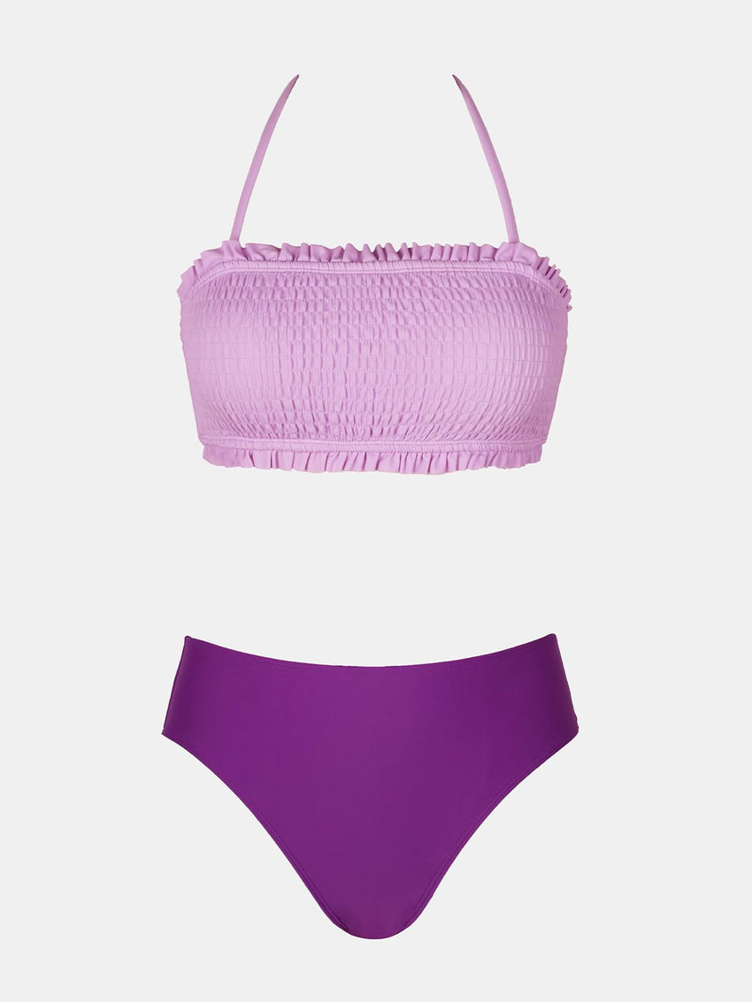 CUPSHE Bikini Set for Women Two Piece Swimsuit Bandeau Top Back Tie Mid Waisted Bottom with Removable Shoulder Straps - 7DAY'S