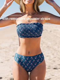 CUPSHE Bikini Set for Women Two Piece Swimsuit Bandeau Top Back Tie Mid Waisted Bottom with Removable Shoulder Straps - 7DAY'S