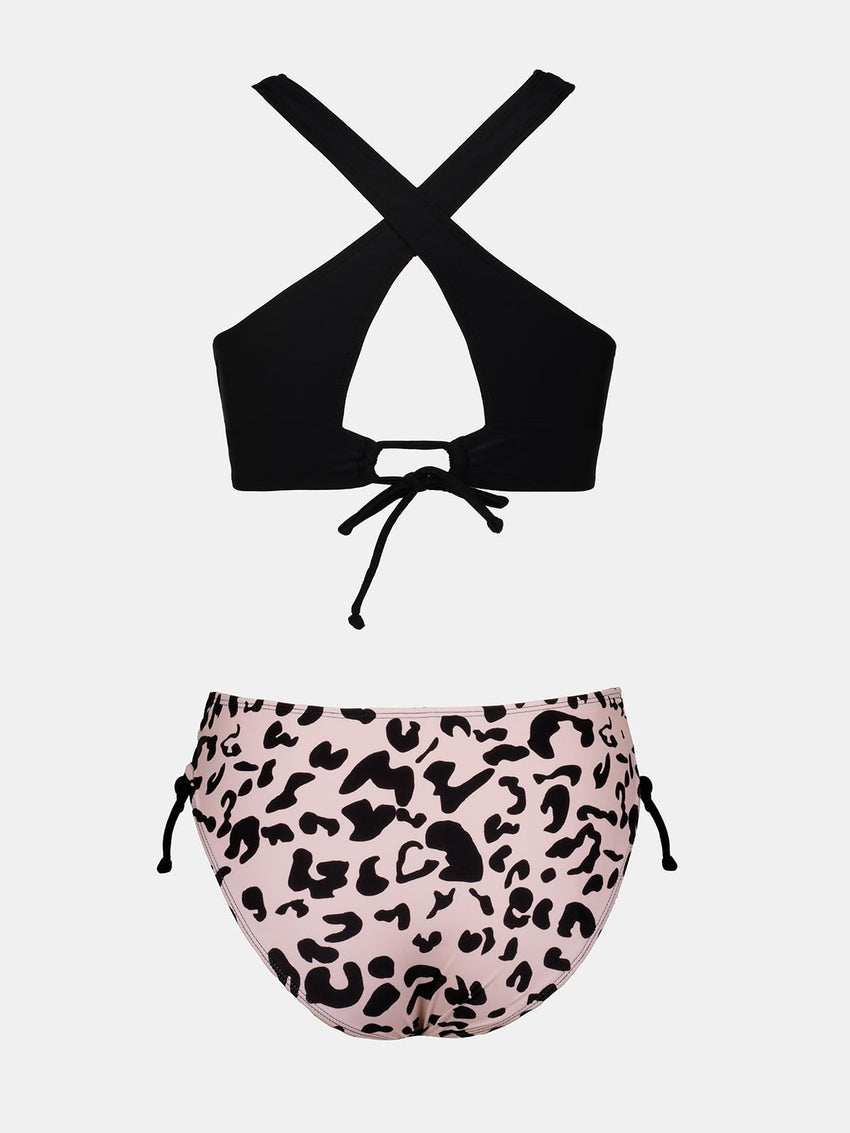 CUPSHE Bikini Set for Women Two Piece Swimsuit V Neck Triangle Top Wide Straps Cross Back Lace up Mid Rise - 7DAY'S