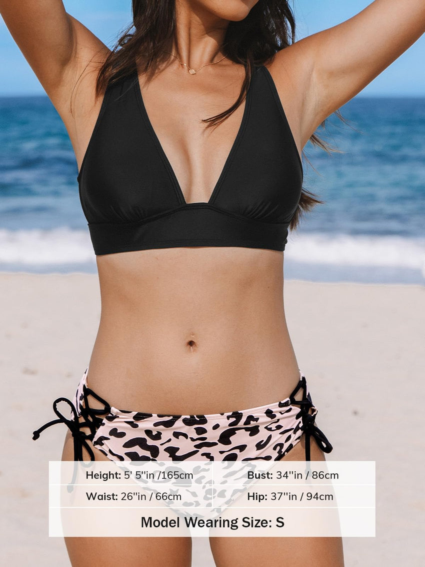CUPSHE Bikini Set for Women Two Piece Swimsuit V Neck Triangle Top Wide Straps Cross Back Lace up Mid Rise - 7DAY'S