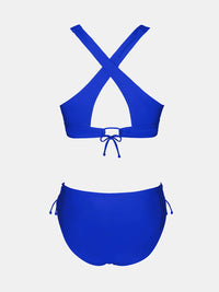 CUPSHE Bikini Set for Women Two Piece Swimsuit V Neck Triangle Top Wide Straps Cross Back Lace up Mid Rise - 7DAY'S